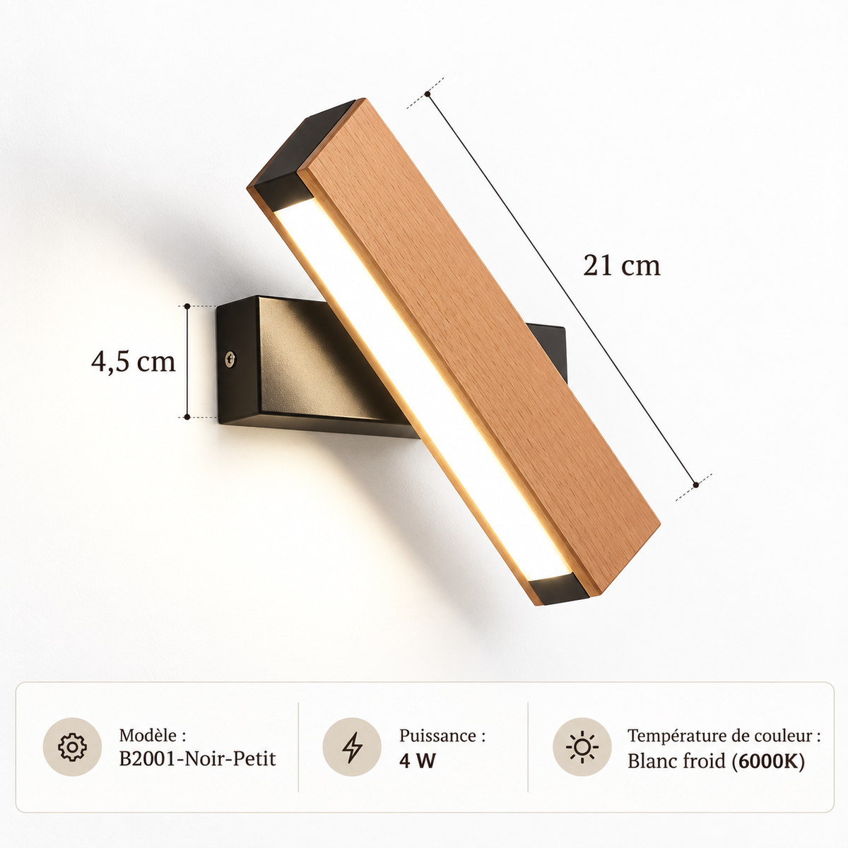 Applique Barre Bois Rotative 360°
