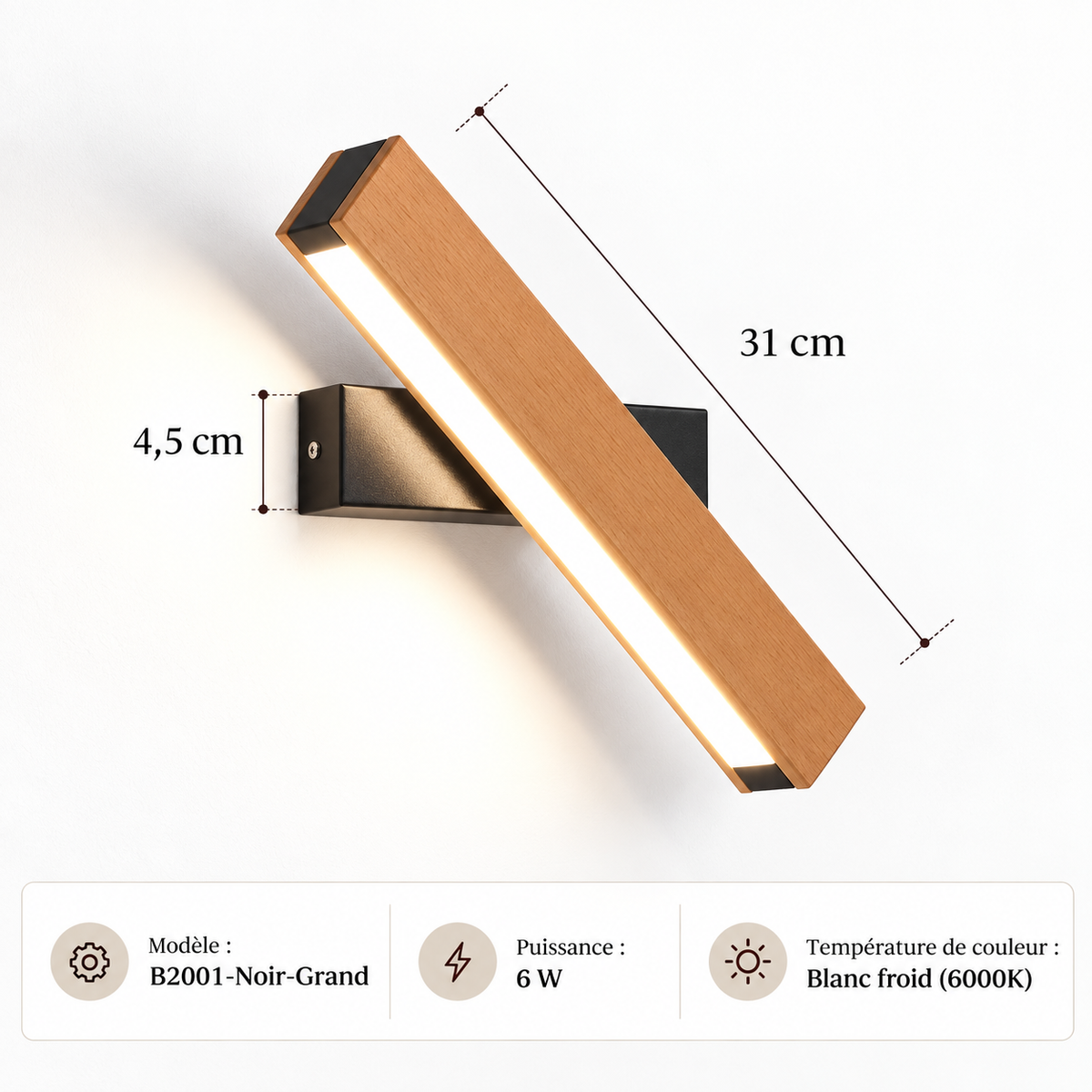 Applique Barre Bois Rotative 360°