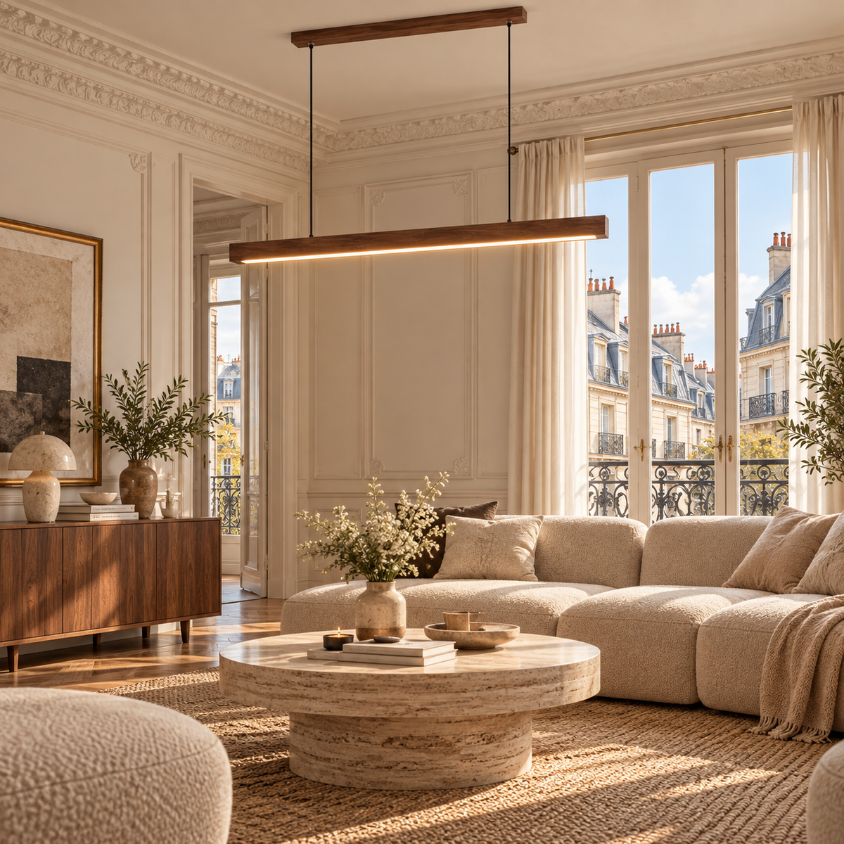 Luminaire Suspension en Bois Linéaire