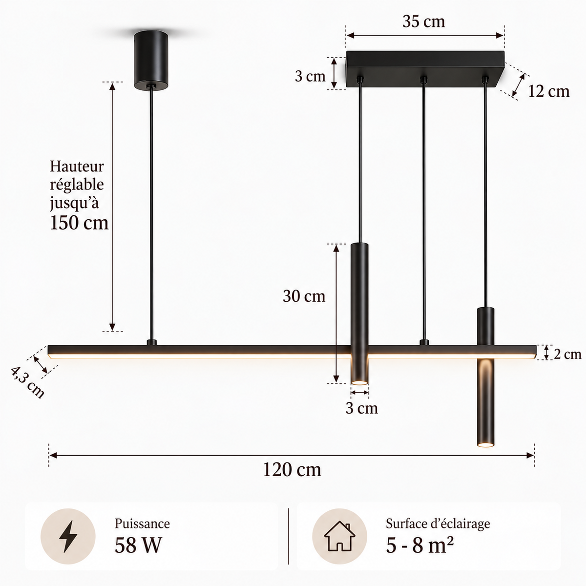 Suspension LED Linéaire Design Nordique