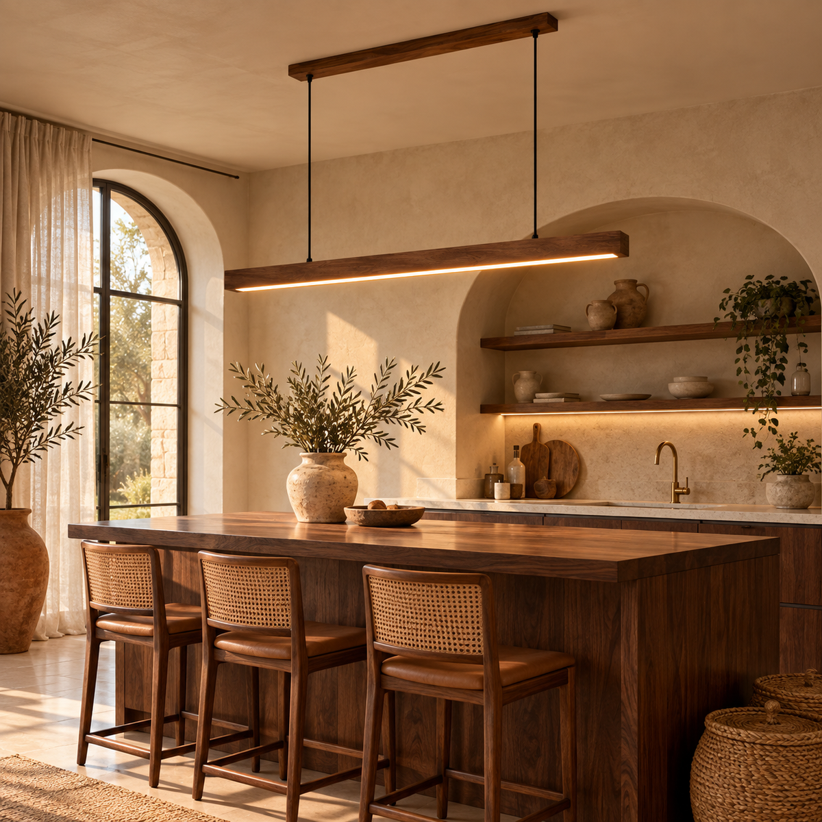 Luminaire Suspension en Bois Linéaire