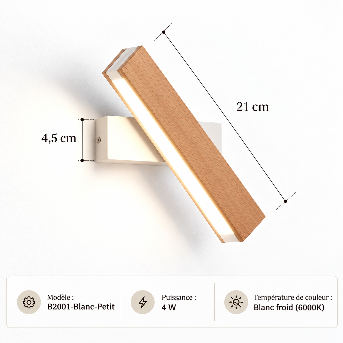 Applique Barre Bois Rotative 360°