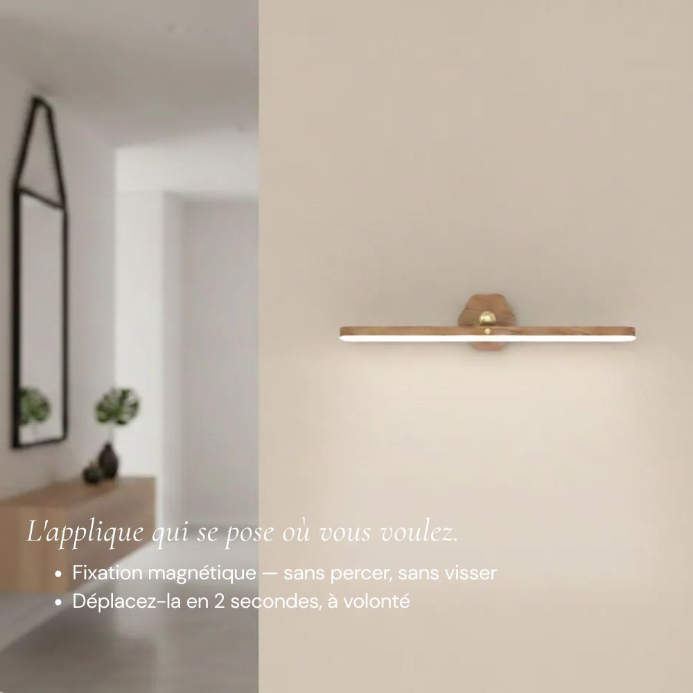 Applique Murale LED Magnétique sans Fil Rotative en Bois