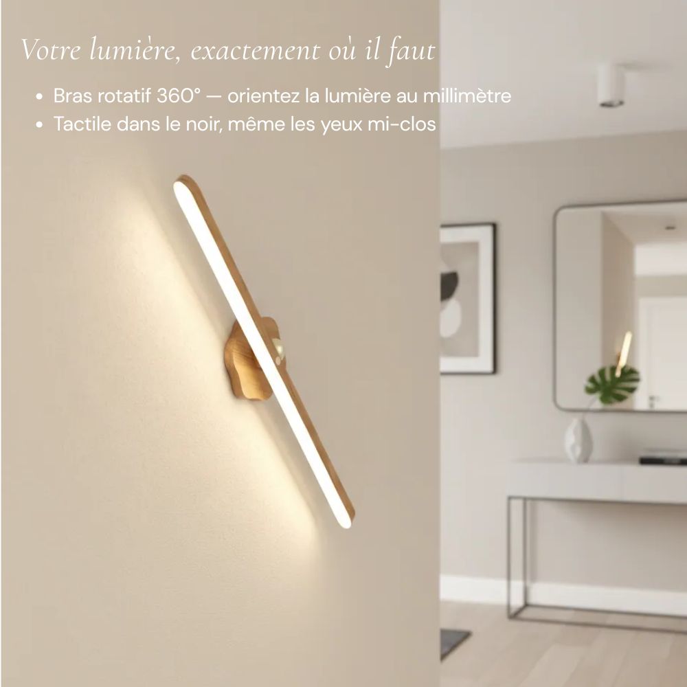 Applique Murale LED Magnétique sans Fil Rotative en Bois