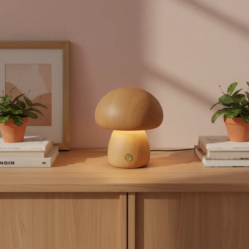 Lampe Champignon Bois Champignon Court
