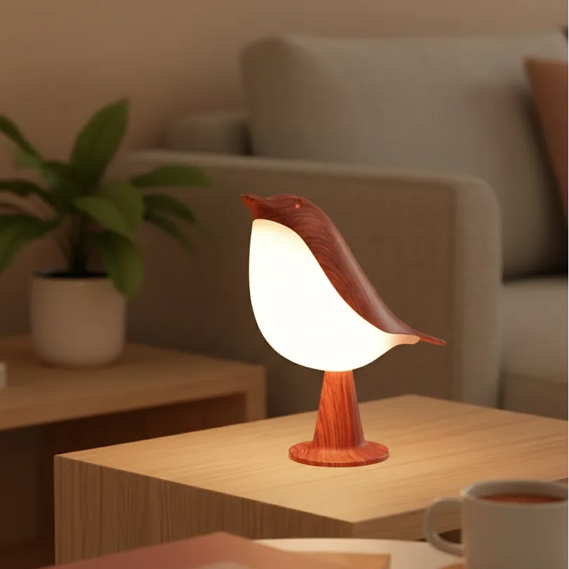 Lampe Oiseau Bois Rouge