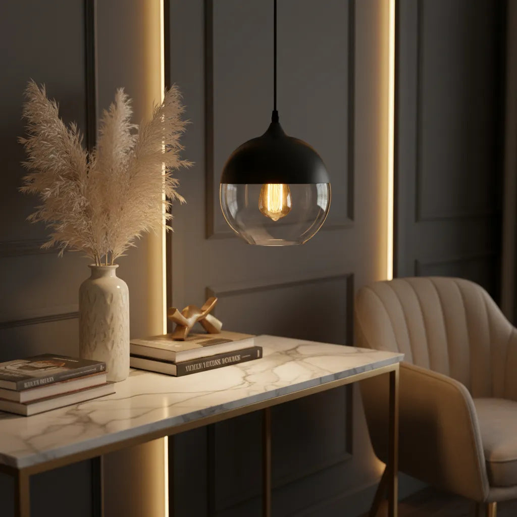 Luminaire Suspension en Verre Noir - 20cm / Chaude