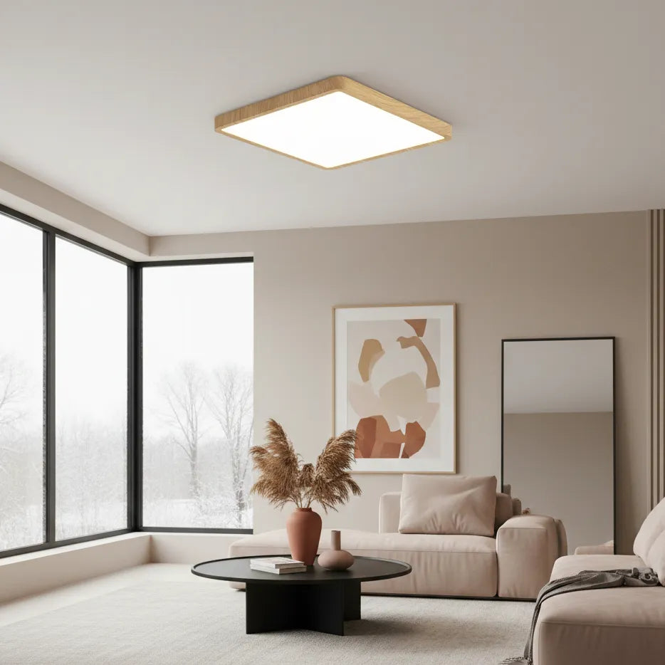 Plafonnier Carré LED Bois 23cm / Chaud