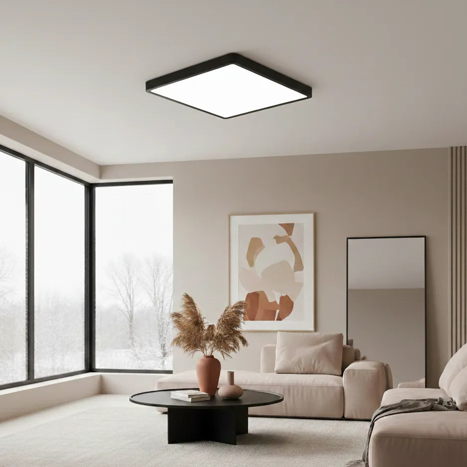 Plafonnier Carré LED Noir 23cm / Chaud