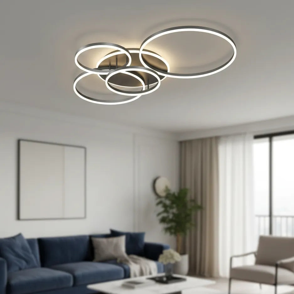 Plafonnier Cercle LED Noir (4 Cercles)