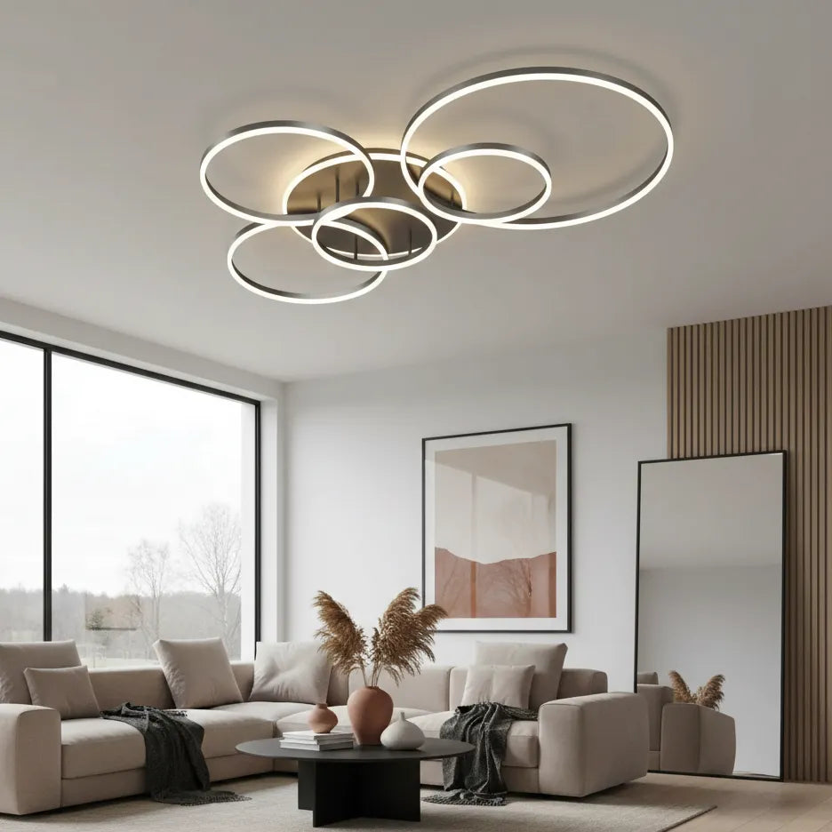 Plafonnier Cercle LED Noir (5 Cercles)