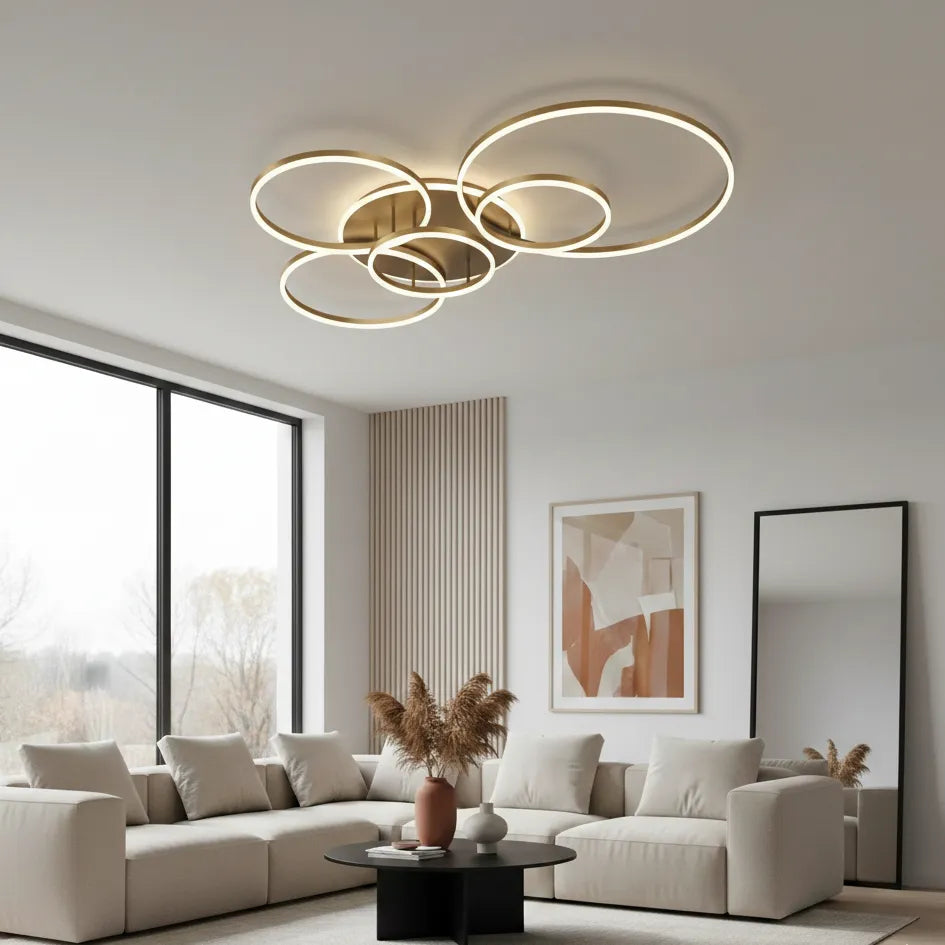 Plafonnier Cercle LED Or (5 Cercles)