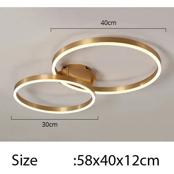 Plafonnier Design Salon 2 anneaux 30cm/40cm / Or / Luminosité Variable avec Télécommande