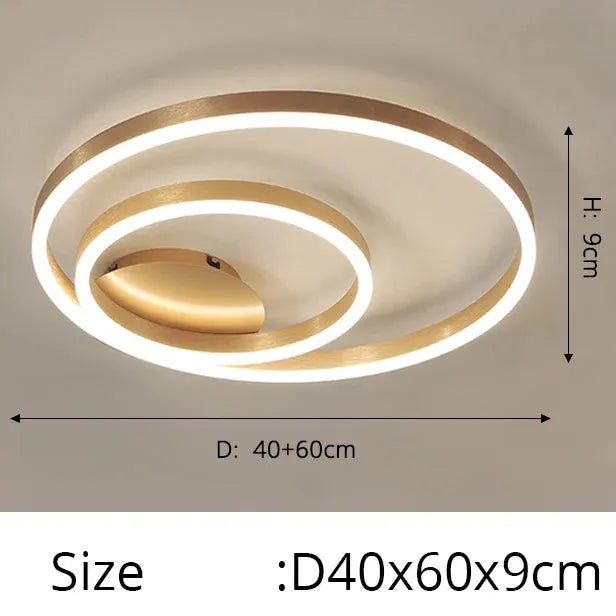 Plafonnier Design Salon 2 anneaux 40cm/60cm / Or / Luminosité Variable avec Télécommande