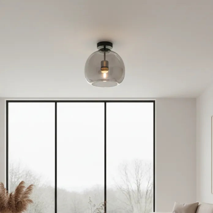 Plafonnier Verre Vintage Noir A / Chaude