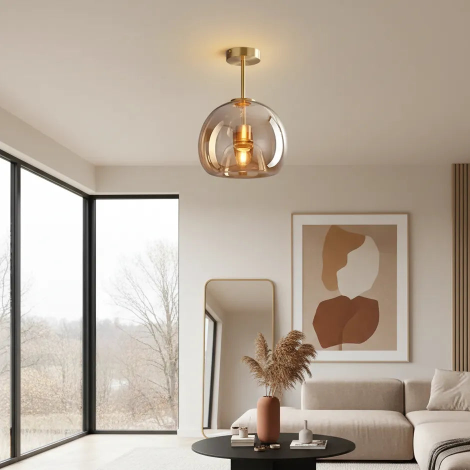 Plafonnier Verre Vintage Or B / Chaude