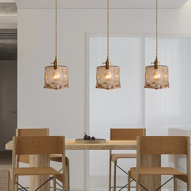 Suspension Verre Ambré Design Rétro