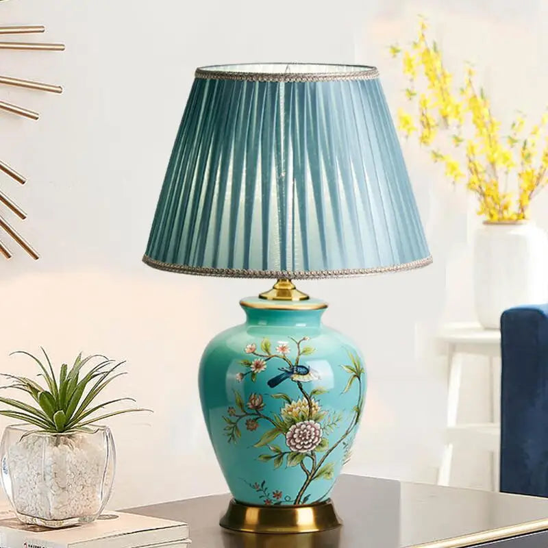 Lampe Chevet Céramique Fleurs Oiseaux