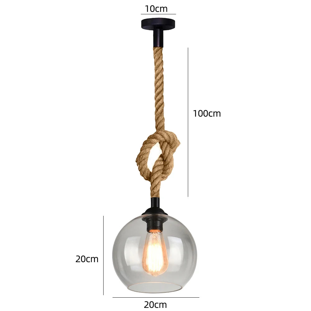 Suspension Verre Globe Vintage Chanvre