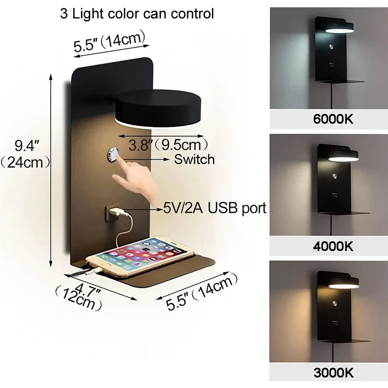 Applique Murale LED USB Chargeur