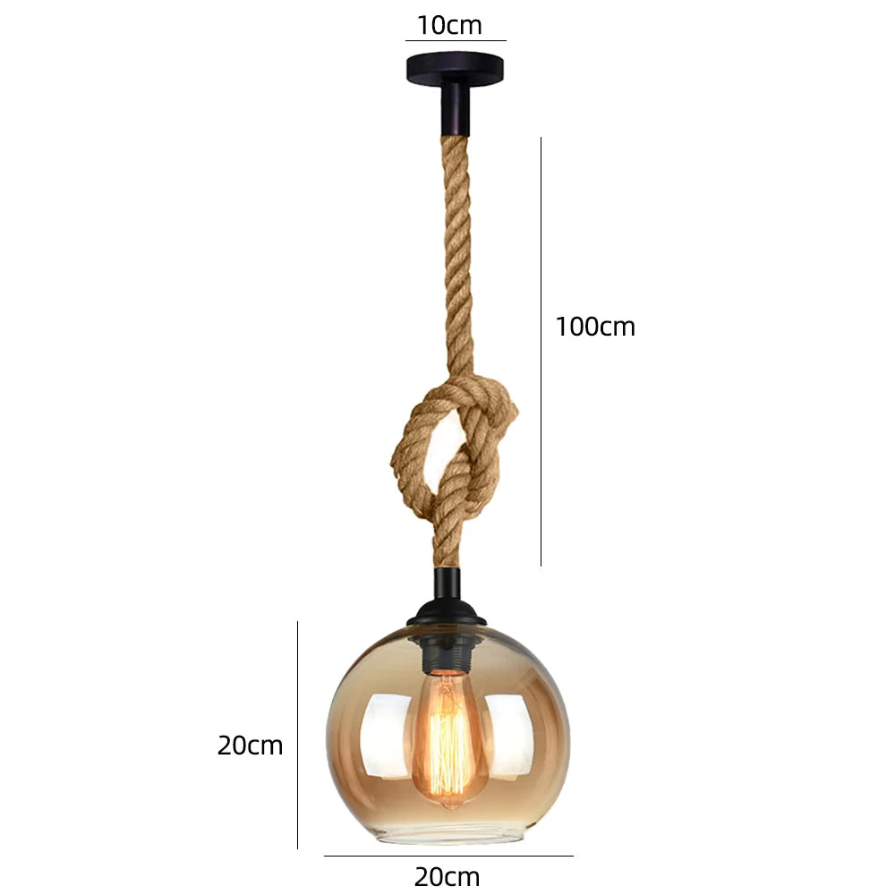 Suspension Verre Globe Vintage Chanvre