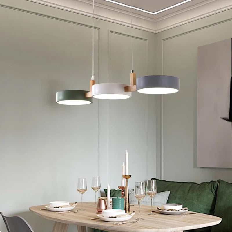 Suspension Macaron Métal Bois LED