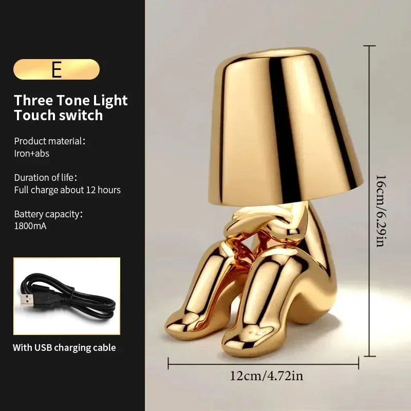 Lampe Statuette Tactile Dorée USB