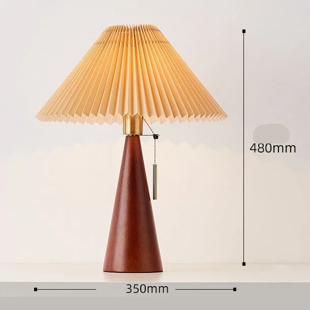 Lampe de Table Bois Abat-jour Plissé