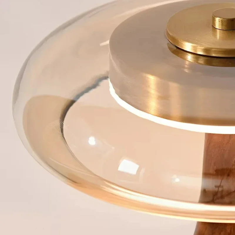 Lampe de Chevet Bois Verre Champignon