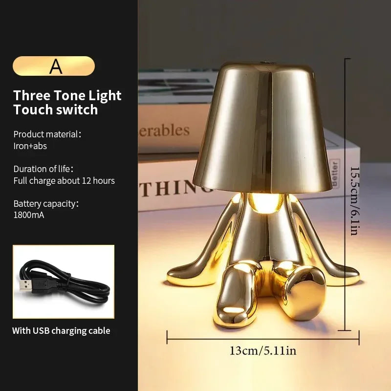 Lampe Statuette Tactile Dorée USB