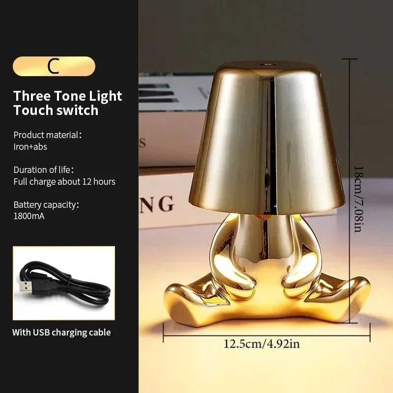 Lampe Statuette Tactile Dorée USB