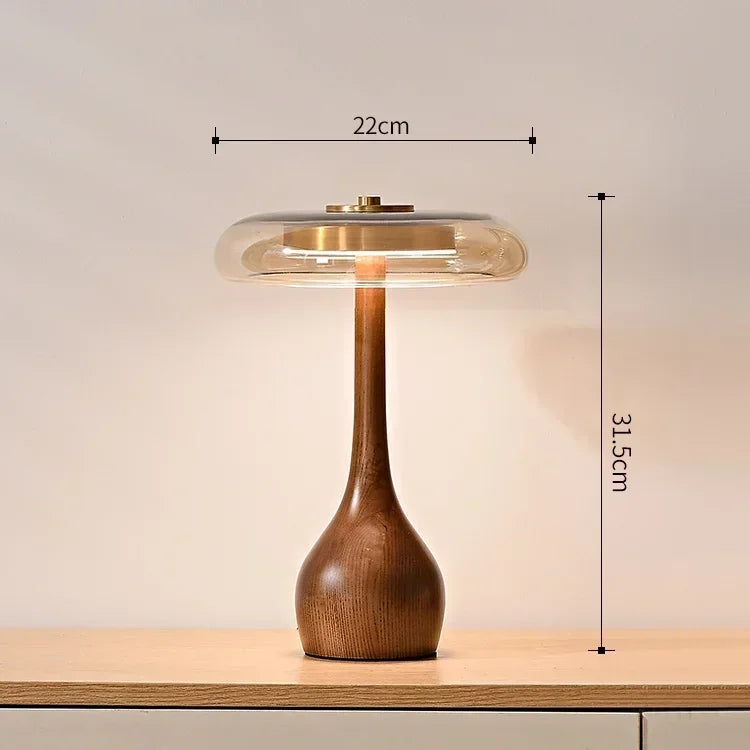Lampe de Chevet Bois Verre Champignon
