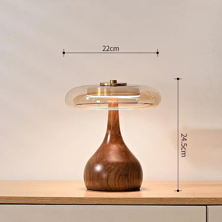Lampe de Chevet Bois Verre Champignon