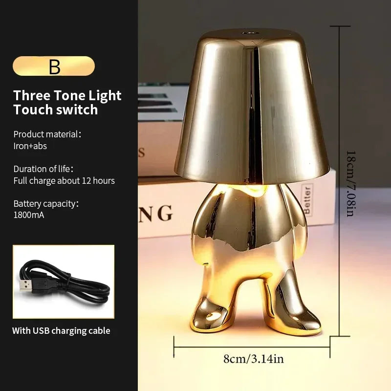 Lampe Statuette Tactile Dorée USB