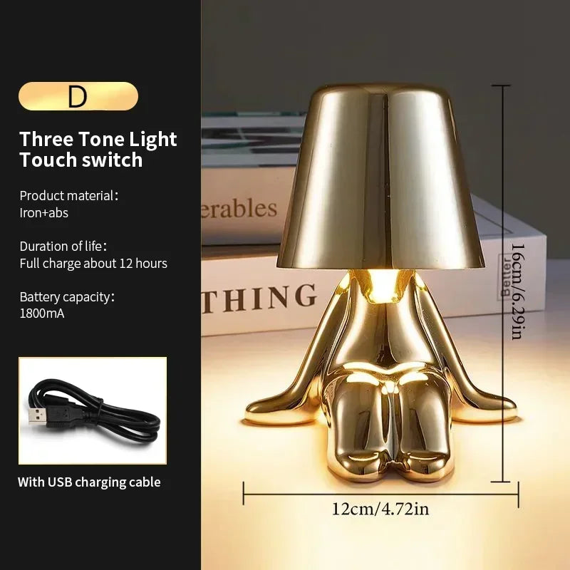 Lampe Statuette Tactile Dorée USB