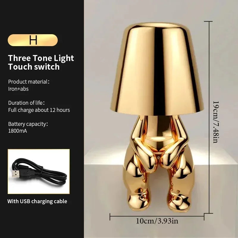 Lampe Statuette Tactile Dorée USB
