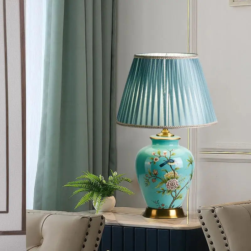 Lampe Chevet Céramique Fleurs Oiseaux