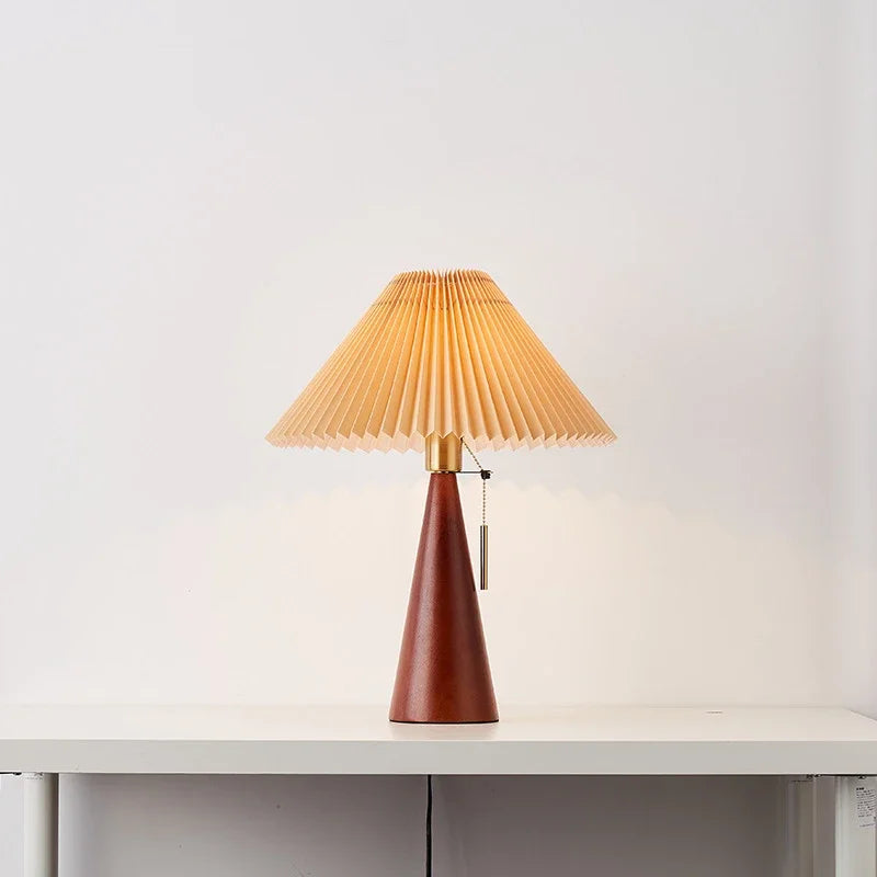 Lampe de Table Bois Abat-jour Plissé