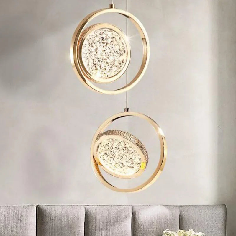 Suspension Cristal LED – Art Déco Or