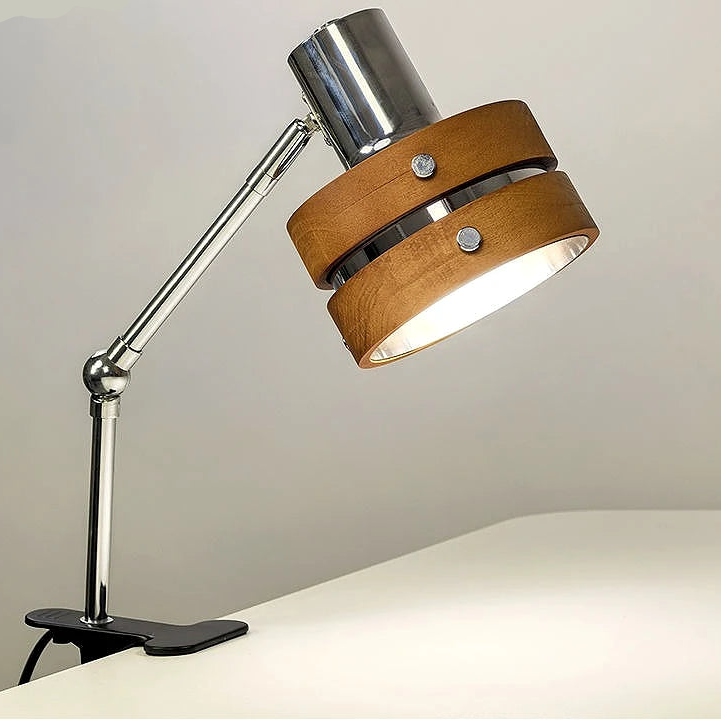 Lampe Chevet Clip Bois Bras Pivotant