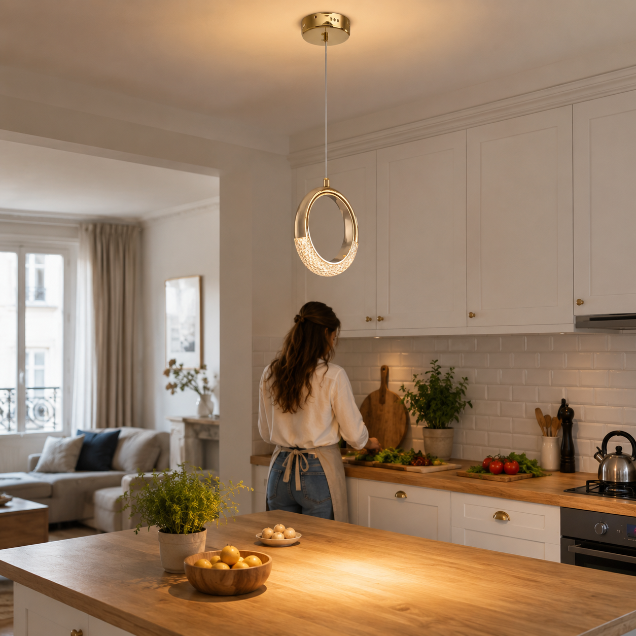 Suspension Cristal LED – Art Déco Or
