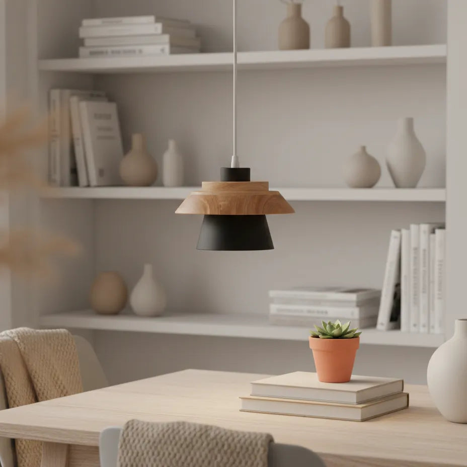 Suspension Bois Métal Noir