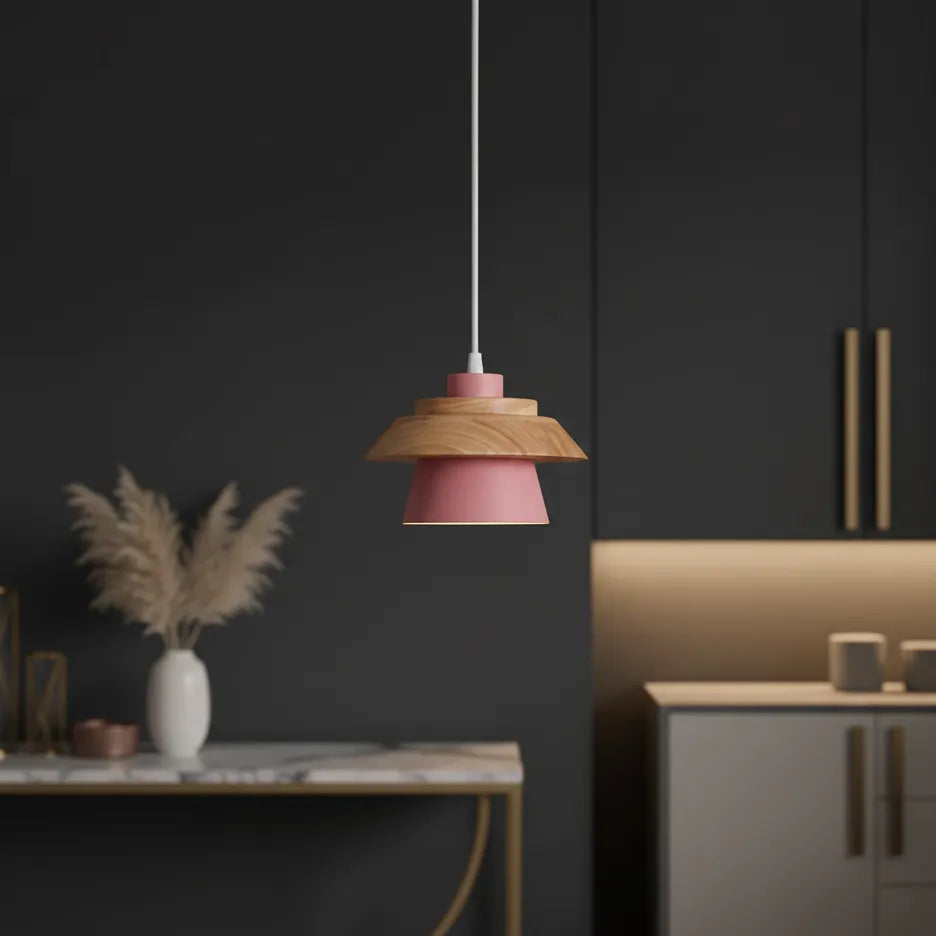 Suspension Bois Métal Rose