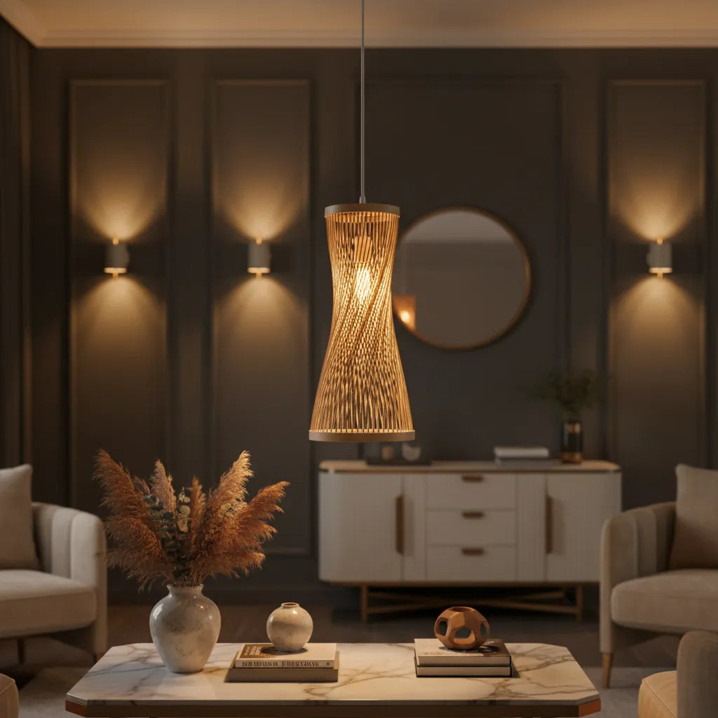 Suspension Luminaire en Bambou Blanc - A