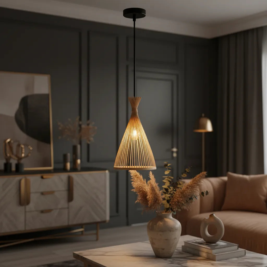 Suspension Luminaire en Bambou Noir - B