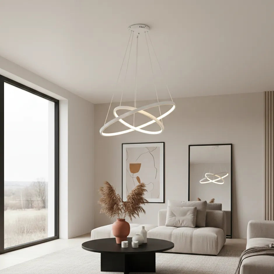 Suspension Moderne pour Salon Blanc / 2 Anneaux 20-40cm / Froide