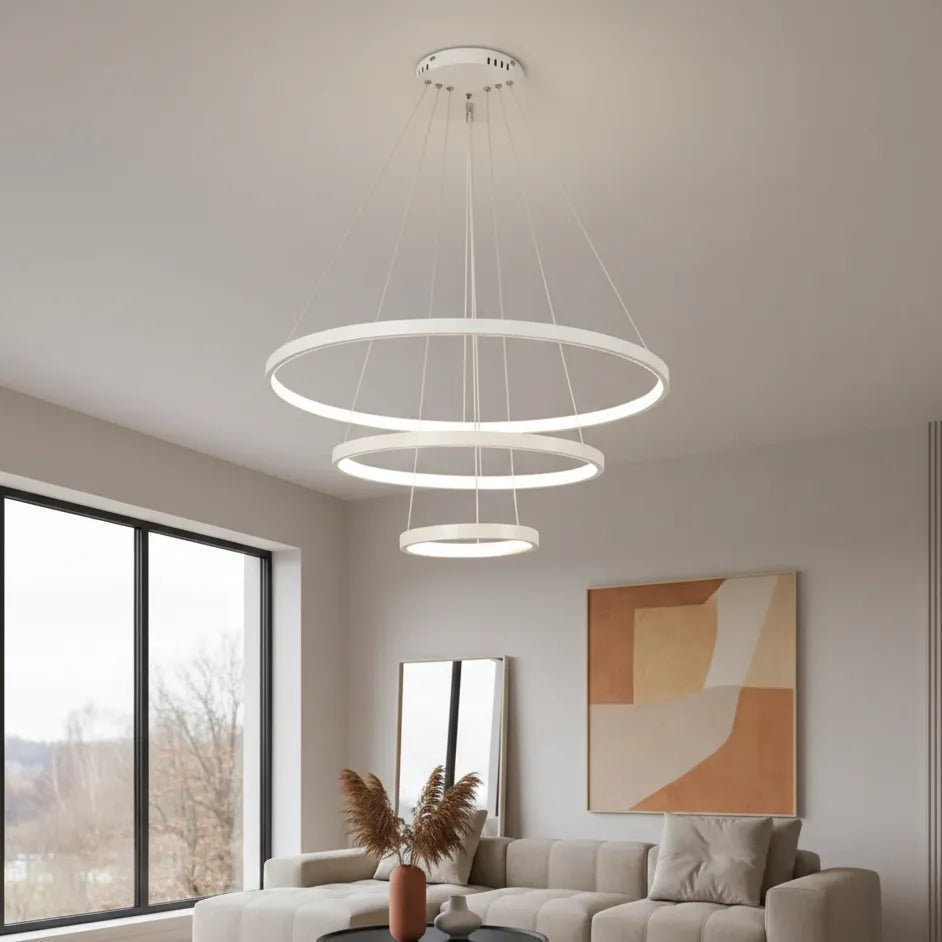 Suspension Moderne pour Salon Blanc / 3 Anneaux 20-40-60cm / Froide