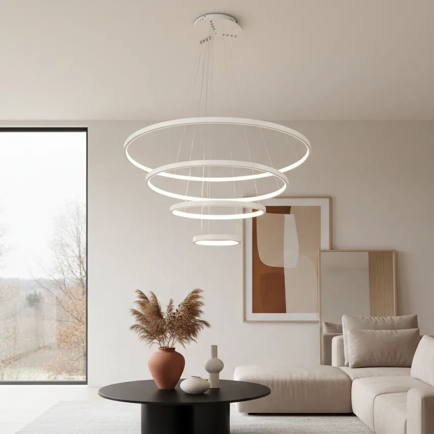 Suspension Moderne pour Salon Blanc / 4 Anneaux 20-40-60-80cm / Froide