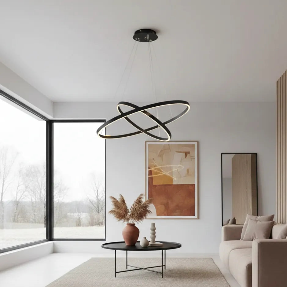 Suspension Moderne pour Salon Noir / 2 Anneaux 20-40cm / Froide