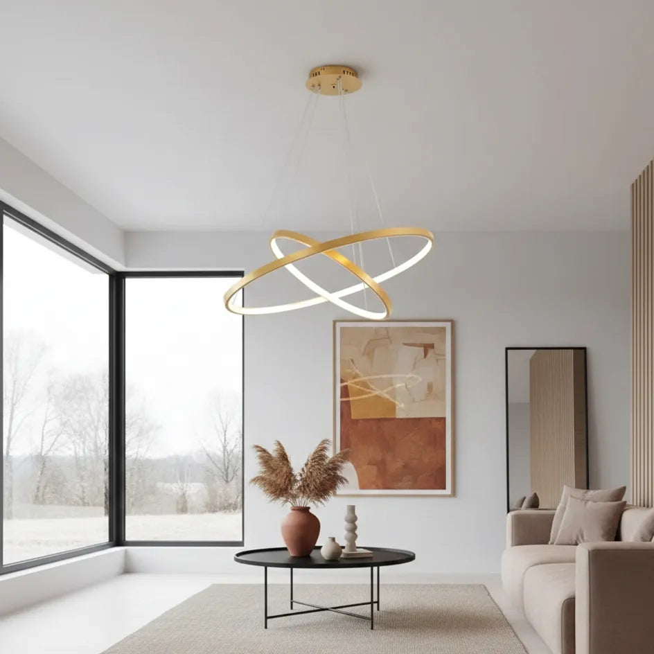 Suspension Moderne pour Salon Or / 2 Anneaux 20-40cm / Froide